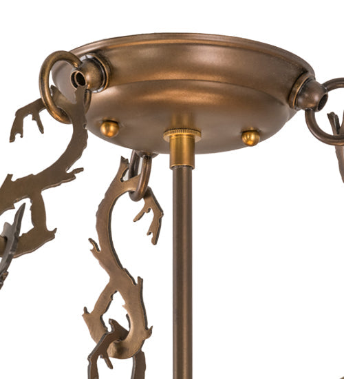 Meyda Lighting Ducks in Flight 24" 4-Light Antique Copper Semi-flush Mount Ceiling Light With Amber Mica Shade Glass