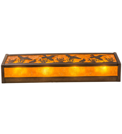 Meyda Lighting Ducks in Flight 24" 4-Light Antique Copper Vanity Light With Amber Mica Shade Glass