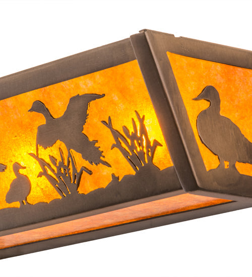 Meyda Lighting Ducks in Flight 24" 4-Light Antique Copper Vanity Light With Amber Mica Shade Glass