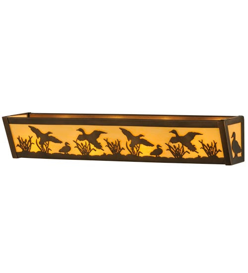 Meyda Lighting Ducks in Flight 24" 4-Light Antique Copper Vanity Light With Beige Tawnyrock Idalight Shade Glass