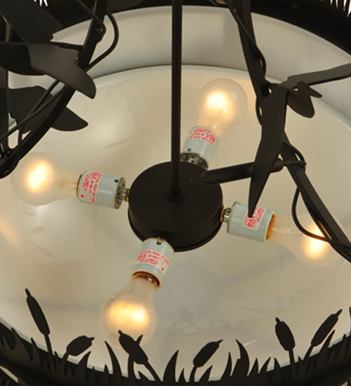 Meyda Lighting Ducks in Flight 24" 4-Light Oil Rubbed Bronze Inverted Pendant Light With Statuario Idalight Shade