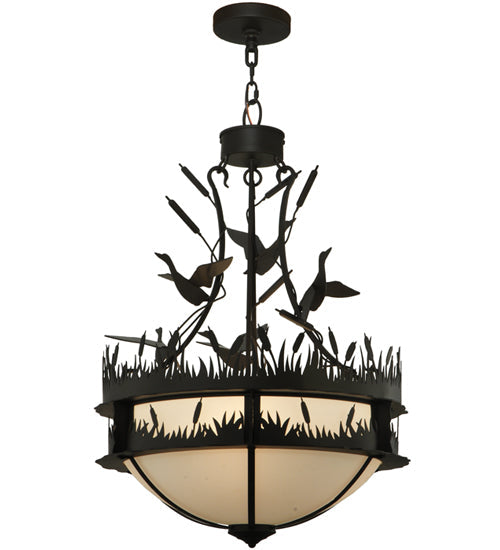 Meyda Lighting Ducks in Flight 24" 4-Light Oil Rubbed Bronze Inverted Pendant Light With Statuario Idalight Shade