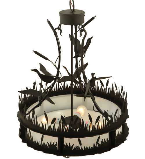 Meyda Lighting Ducks in Flight 24" 4-Light Oil Rubbed Bronze Inverted Pendant Light With Statuario Idalight Shade
