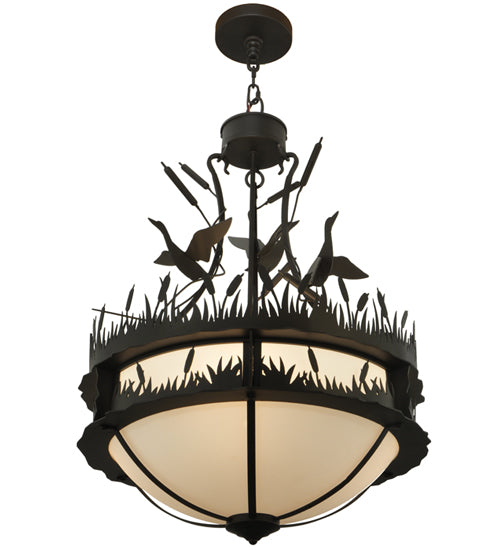 Meyda Lighting Ducks in Flight 24" 4-Light Oil Rubbed Bronze Inverted Pendant Light With Statuario Idalight Shade
