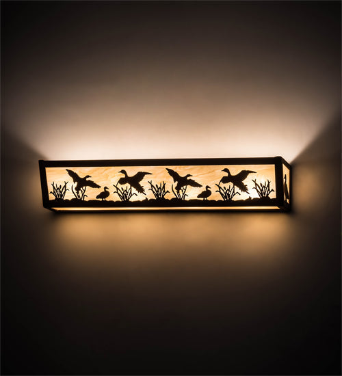 Meyda Lighting Ducks in Flight 24" 4-Light Rust & Green Accents Vanity Light With Bottacino Idalight Frosted Shade