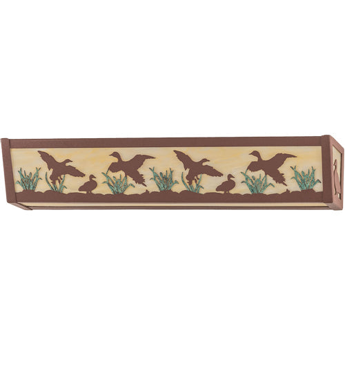 Meyda Lighting Ducks in Flight 24" 4-Light Rust & Green Accents Vanity Light With Bottacino Idalight Frosted Shade