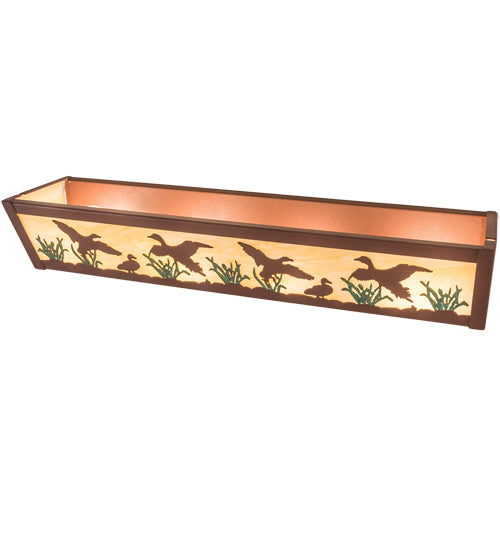 Meyda Lighting Ducks in Flight 24" 4-Light Rust & Green Accents Vanity Light With Bottacino Idalight Frosted Shade