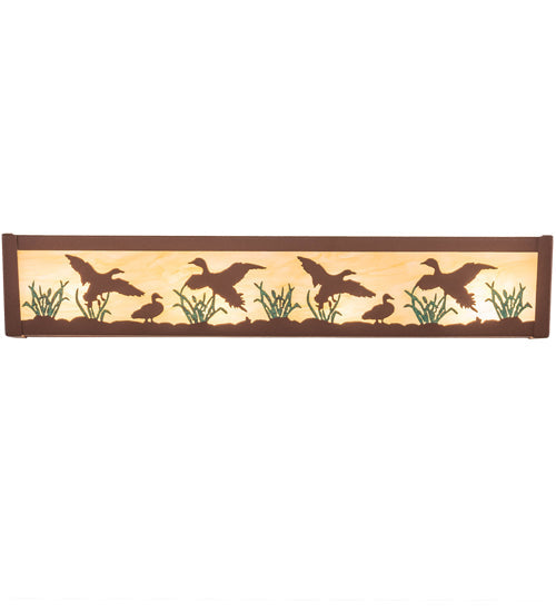 Meyda Lighting Ducks in Flight 24" 4-Light Rust & Green Accents Vanity Light With Bottacino Idalight Frosted Shade