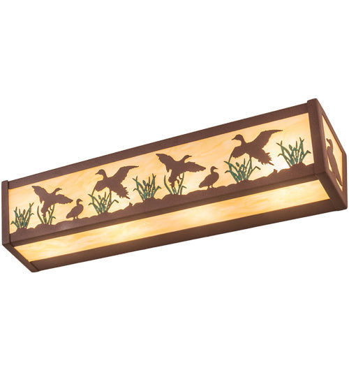 Meyda Lighting Ducks in Flight 24" 4-Light Rust & Green Accents Vanity Light With Bottacino Idalight Frosted Shade