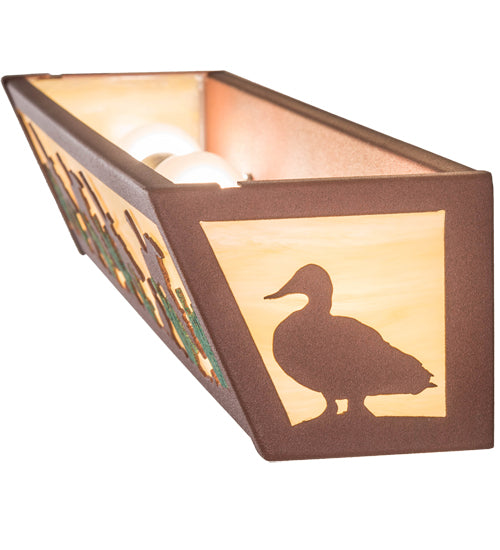 Meyda Lighting Ducks in Flight 24" 4-Light Rust & Green Accents Vanity Light With Bottacino Idalight Frosted Shade