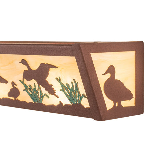 Meyda Lighting Ducks in Flight 24" 4-Light Rust & Green Accents Vanity Light With Bottacino Idalight Frosted Shade