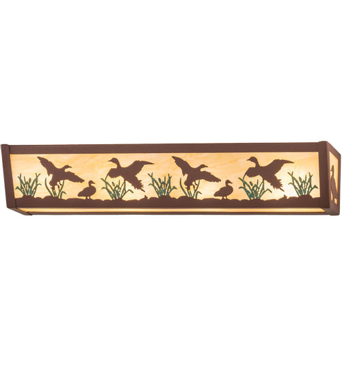 Meyda Lighting Ducks in Flight 24" 4-Light Rust & Green Accents Vanity Light With Bottacino Idalight Frosted Shade