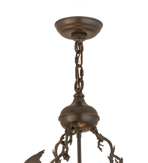 Meyda Lighting Ducks in Flight 24" 4-Light Timeless Bronze Inverted Pendant Light With Silver Mica Shade Glass