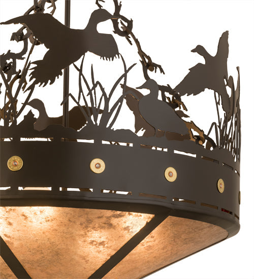 Meyda Lighting Ducks in Flight 24" 4-Light Timeless Bronze Inverted Pendant Light With Silver Mica Shade Glass