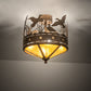 Meyda Lighting Ducks in Flight 246225 16" 4-Light Antique Copper Flush Mount Light With Amber Mica Shade Glass