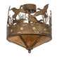 Meyda Lighting Ducks in Flight 246225 16" 4-Light Antique Copper Flush Mount Light With Amber Mica Shade Glass