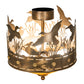 Meyda Lighting Ducks in Flight 246225 16" 4-Light Antique Copper Flush Mount Light With Amber Mica Shade Glass