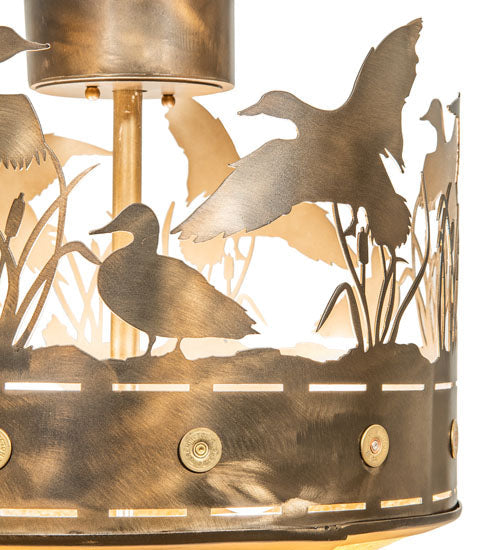 Meyda Lighting Ducks in Flight 246225 16" 4-Light Antique Copper Flush Mount Light With Amber Mica Shade Glass