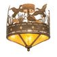 Meyda Lighting Ducks in Flight 246225 16" 4-Light Antique Copper Flush Mount Light With Amber Mica Shade Glass
