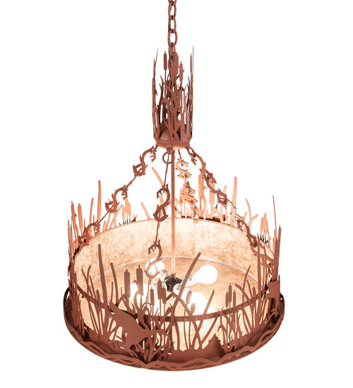 Meyda Lighting Ducks in Flight 26" 4-Light Rust Inverted Pendant Light With Silver Mica Shade Glass