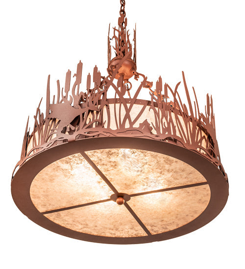 Meyda Lighting Ducks in Flight 26" 4-Light Rust Inverted Pendant Light With Silver Mica Shade Glass