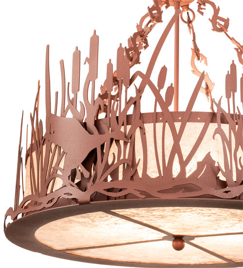 Meyda Lighting Ducks in Flight 26" 4-Light Rust Inverted Pendant Light With Silver Mica Shade Glass