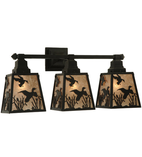 Meyda Lighting Ducks in Flight 28" 3-Light Black Wall Sconce With Silver Mica Shade Glass