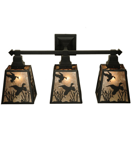 Meyda Lighting Ducks in Flight 28" 3-Light Black Wall Sconce With Silver Mica Shade Glass