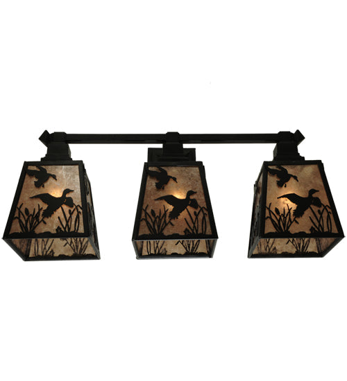 Meyda Lighting Ducks in Flight 28" 3-Light Black Wall Sconce With Silver Mica Shade Glass
