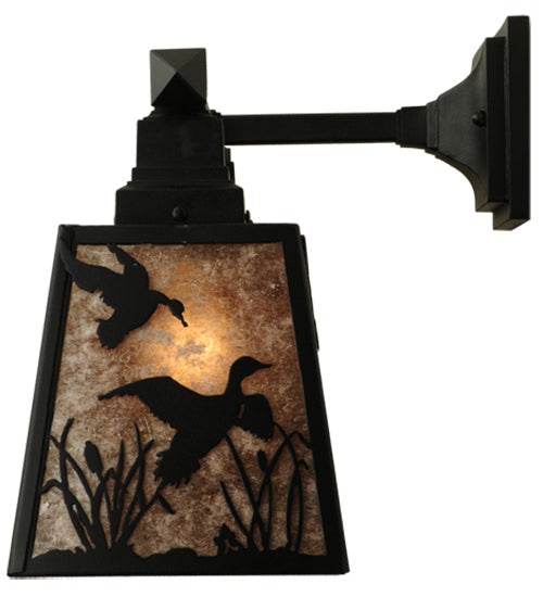 Meyda Lighting Ducks in Flight 28" 3-Light Black Wall Sconce With Silver Mica Shade Glass