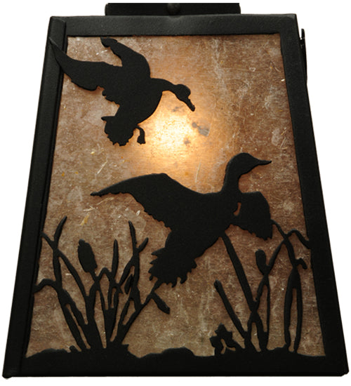 Meyda Lighting Ducks in Flight 28" 3-Light Black Wall Sconce With Silver Mica Shade Glass