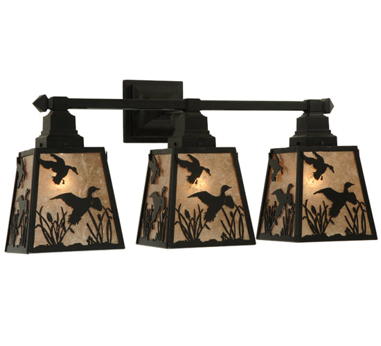 Meyda Lighting Ducks in Flight 28" 3-Light Black Wall Sconce With Silver Mica Shade Glass