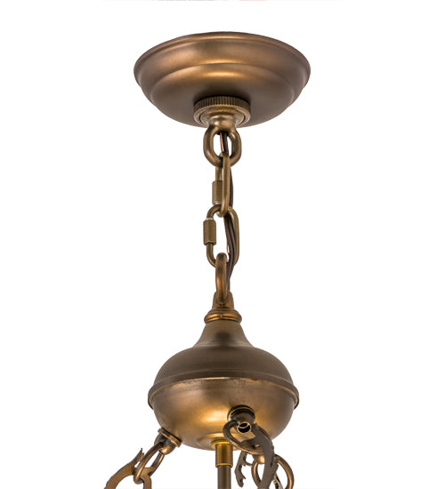 Meyda Lighting Ducks in Flight 30" 4-Light Antique Copper Inverted Pendant Light With Amber Mica Shade Glass