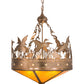 Meyda Lighting Ducks in Flight 32133 24" 4-Light Antique Copper Inverted Pendant Light With Amber Mica Shade Glass