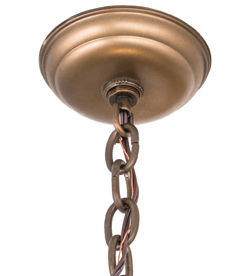 Meyda Lighting Ducks in Flight 32133 24" 4-Light Antique Copper Inverted Pendant Light With Amber Mica Shade Glass