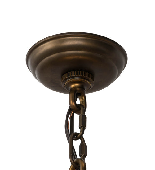 Meyda Lighting Ducks in Flight 36" 4-Light Antique Copper Inverted Pendant Light With Amber Mica Shade Glass
