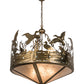Meyda Lighting Ducks in Flight 36" 4-Light Antique Copper Inverted Pendant Light With Silver Mica Shade Glass