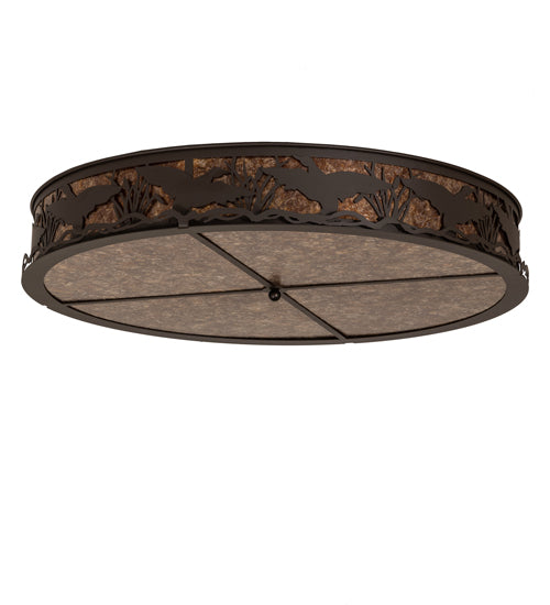 Meyda Lighting Ducks in Flight 40" 4-Light Oil Rubbed Bronze Flush Mount Light With Amber Mica Shade Glass