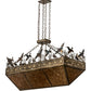 Meyda Lighting Ducks in Flight 48" 12-Light Dark Burnished Antique Copper Inverted Island Pendant Light With Amber Mica Shade Glass