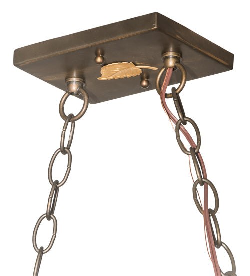 Meyda Lighting Ducks in Flight 48" 6-Light Antique Copper Island Pendant Light With Amber Mica Shade Glass