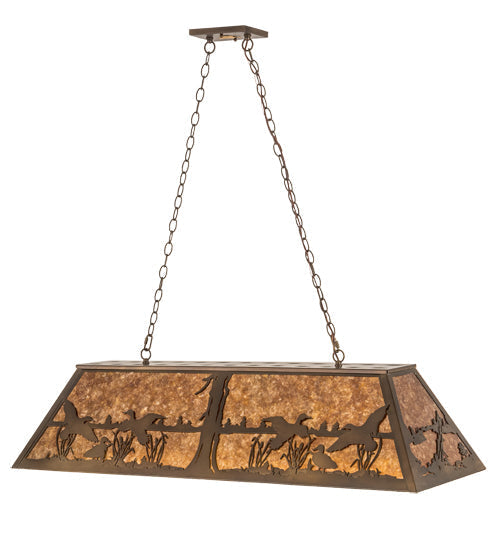 Meyda Lighting Ducks in Flight 48" 6-Light Antique Copper Island Pendant Light With Amber Mica Shade Glass