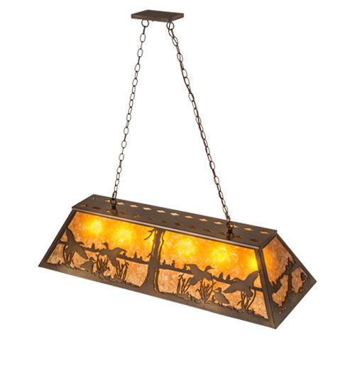 Meyda Lighting Ducks in Flight 48" 6-Light Antique Copper Island Pendant Light With Amber Mica Shade Glass