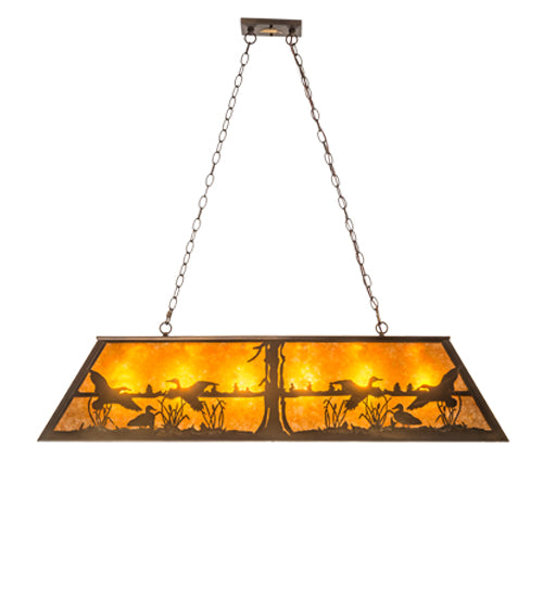 Meyda Lighting Ducks in Flight 48" 6-Light Antique Copper Island Pendant Light With Amber Mica Shade Glass
