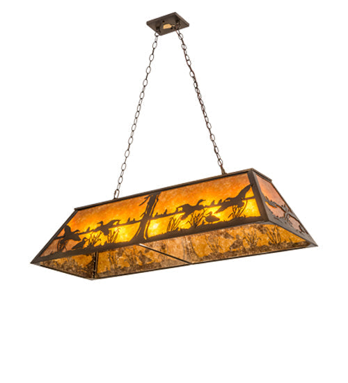 Meyda Lighting Ducks in Flight 48" 6-Light Antique Copper Island Pendant Light With Amber Mica Shade Glass