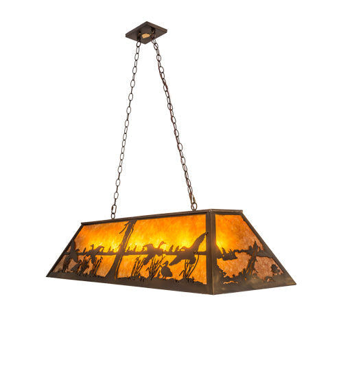 Meyda Lighting Ducks in Flight 48" 6-Light Antique Copper Island Pendant Light With Amber Mica Shade Glass