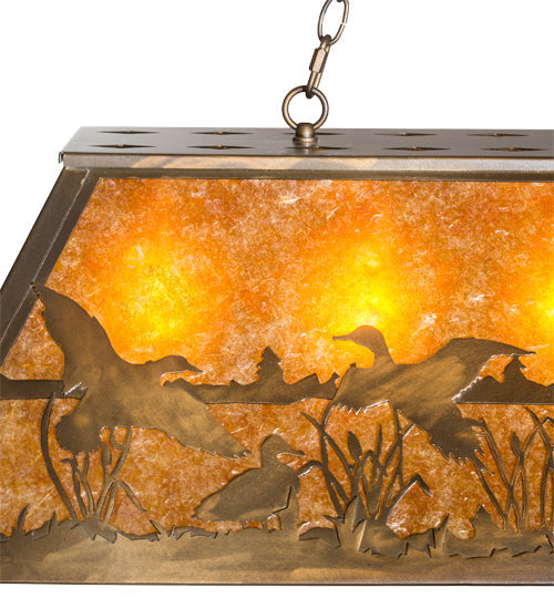 Meyda Lighting Ducks in Flight 48" 6-Light Antique Copper Island Pendant Light With Amber Mica Shade Glass