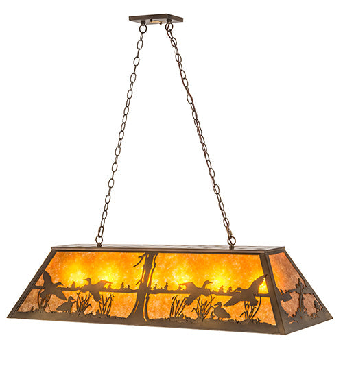Meyda Lighting Ducks in Flight 48" 6-Light Antique Copper Island Pendant Light With Amber Mica Shade Glass