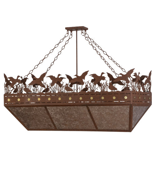Meyda Lighting Ducks in Flight 48" 6-Light Rust Inverted Island Pendant Light With Silver Mica Shade Glass