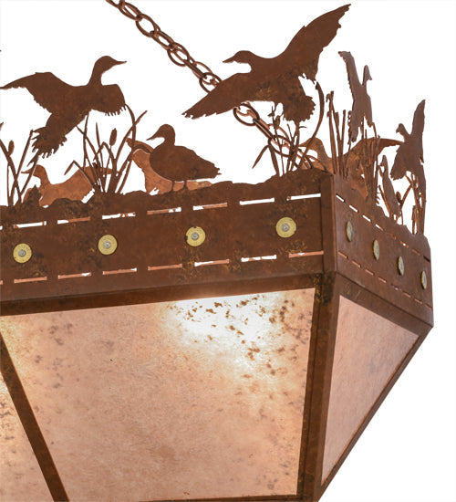 Meyda Lighting Ducks in Flight 48" 6-Light Rust Inverted Island Pendant Light With Silver Mica Shade Glass
