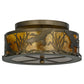 Meyda Lighting Ducks in Flight 51239 16" 2-Light Antique Copper Flush Mount Light With Amber Mica Shade Glass